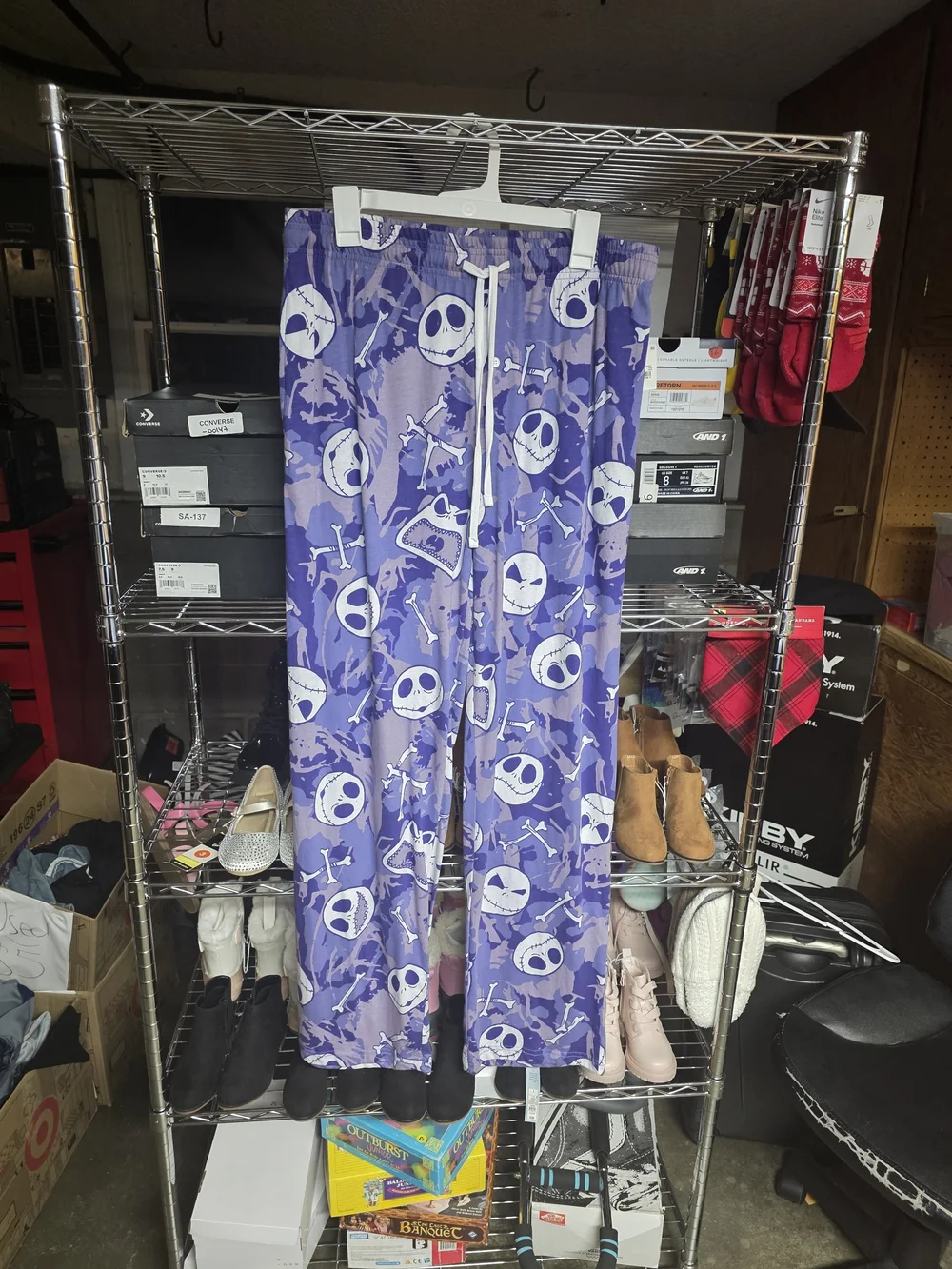 Purple Skull Print Kids Pajama Bottoms